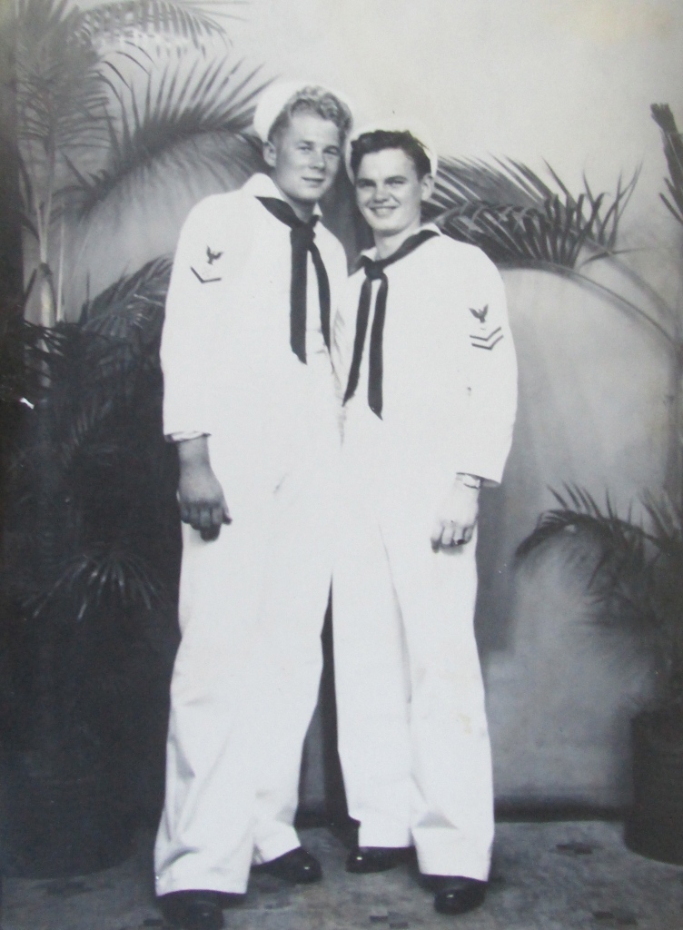 Clarence Moore of Englewood and Paul Kosar getting their picture taken at Pearl Harbor near the end of World War II. Photo provided