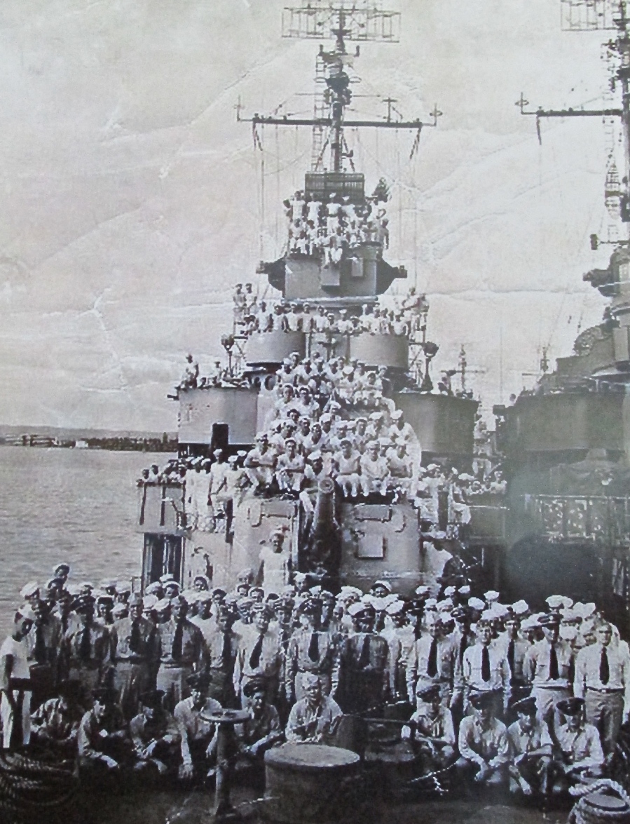 The crew of the John Rodgers is pictured on the deck of the destroyer. Johnson believes the photo was taken in California during World War II. He is in the group of sailors at the right front. Photo provided